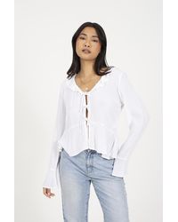 Brave Soul - Bell Sleeve Frill Tie Front Blouse - Lyst