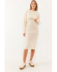 Bianco Lucci - Ribbed Knit Co-Ord Set With Crew Neck - Lyst