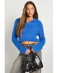 Boohoo - Eyelash Knit Collar Detail Crop Jumper - Lyst