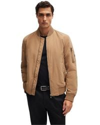 BOSS - Solid Patterned Snap Button Bomber Jacket With Ribbed Cuff - Lyst