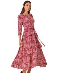 Roman - Geometric Print Tie Waist Midi Shirt Dress - Lyst