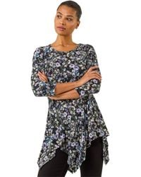 Roman - Floral Print Asymmetric Stretch Top - Lyst