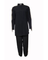Chloé - Donkerblauwe Broek (36/ En Blouse (38/S) Met Zilveren Borduursel Langs De Mouwen En Benen - Lyst