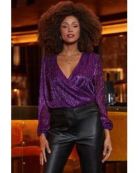 Sosandar - Deep Amethyst Shimmering Wrap Front Top - Lyst