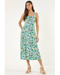 Roman - Floral Empire Waist Stretch Midi Dress - Lyst