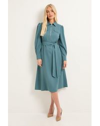 Wallis - Petite Zip Front Crepe Shirt Midi Dress - Lyst