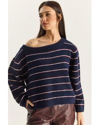 Bianco Lucci - Übergröße Gestreifter Strickpullover Mit Asymmetrischem Kragen - Lyst