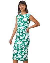 Roman - Leaf Print Luxe Stretch Shift Dress - Lyst