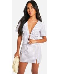 Boohoo - Gingham Split Hem Mini Skirt - Lyst