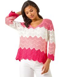 Roman - Colour Block Crochet Knit Jumper - Lyst