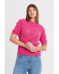 Hiccup - Solid High Neck Detailed Short Sleeve Sweater - Lyst