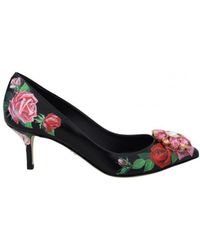 Dolce & Gabbana - Floral Print Crystal Heels Pumps Shoes Leather - Lyst