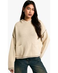 Boohoo - Premium Blanket Stitch Detail Knitted Hoody - Lyst