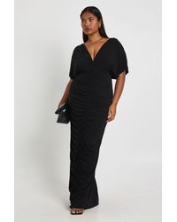 Boohoo - Plus Double Layer Ruched Plunge Batwing Maxi Dress - Lyst