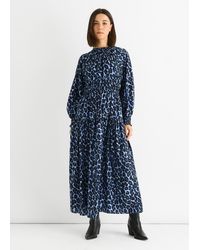 Gini London - Animal Print Shirred High Neck Maxi Dress - Lyst