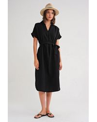 MixRay - Belted Short-Sleeve Midi Dress - Lyst