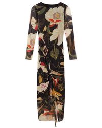 Ted Baker - Printed Mesh Bodycon Gathered Midi Dress - Lyst