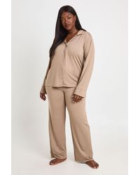 Boohoo - Plus Soft Touch Button Through Shirt And Trouser Pyjama Set - Lyst