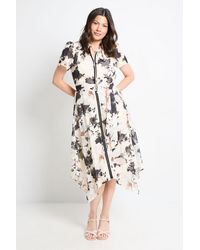 Wallis - Floral Tie Neck Midi Dress - Lyst