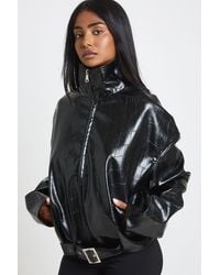 Boohoo - Tall Funnel Neck Patent Faux Leather Jacket - Lyst