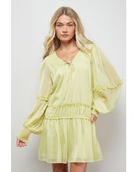 Oasis - Plain Chiffon Shirred Front Tie Neck Mini Dress - Lyst