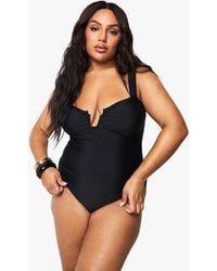 Boohoo - Plus Tummy Control Ruched Front Swimsuit - Lyst