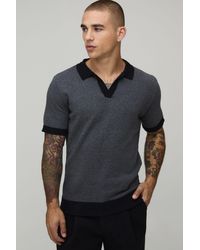 BoohooMAN - Regular Fit V Neck Cotton Blend Knitted Polo - Lyst