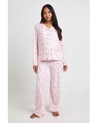 Boohoo - Maternity Bow And Heart Print Long Sleeve Shirt & Trouser Pyjama Set - Lyst