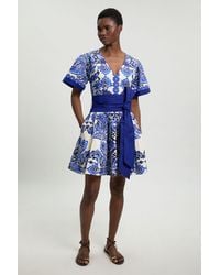 Karen Millen - Petite Tile Print Cotton Poplin Mini Dress - Lyst