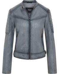 Infinity Leather - Dames Grijs Retro Gewatteerd Leren Bikerjack - Lyst