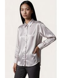 Msn-Collection - Solid Woven Shirt-Collar T-Shirt - Lyst