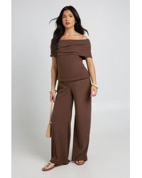 Boohoo - Maternity Soft Rib Bardot Top & Wide Leg Trouser Co Ord - Lyst