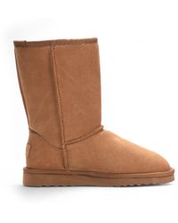 Infinity Leather - Genuine Sheepskin Chestnut Suede Slip-On Ankle Winter Boots - Lyst