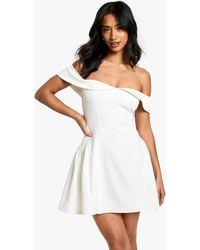 Boohoo - Petite Bardot Foldover Skater Dress - Lyst
