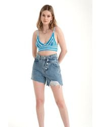 Hiccup - Striped V Neck Knitted Crochet Crop Top - Lyst