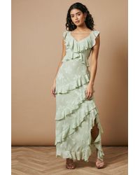 Oasis - Petite Ruffle Jacquard Print Maxi Dress - Lyst