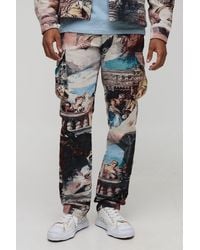 BoohooMAN - Renaissance Tapestry Stacked Straight Fit Cargo Pants - Lyst