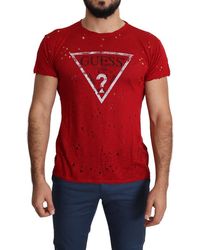 Guess - Rood Katoenen Logo Print Casual Top Perforeerde T-shirt - Lyst