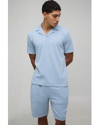 BoohooMAN - Slim Fit Waffle Revere Polo & Shorts Set - Lyst