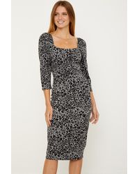 Sosandar - Snow Leopard Print Square Neck Midi Dress - Lyst