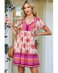 Azura Exchange - Gedrukte Mini-jurk Casual Korte Mouwen - Lyst