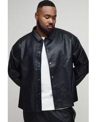 BoohooMAN - Plus Studded Leather Look Long Sleeve Overshirt - Lyst