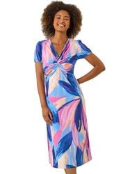 Roman - Abstract Print Twist Front Midi Dress - Lyst