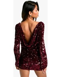 Boohoo - Velvet Sequin Scoop Back Long Sleeve Top - Lyst