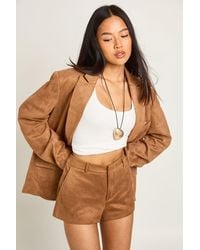 Boohoo - Petite Faux Suede Tailored Mini Shorts - Lyst