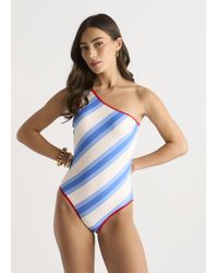 Gini London - Multi One-Shoulder Striped Swimsuit - Lyst