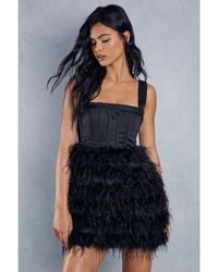 MissPap - Premium Square Neck Corset Feather Skirt Mini Dress - Lyst