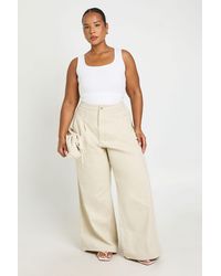 Boohoo - Plus Cotton Twill Wide Leg Trousers - Lyst