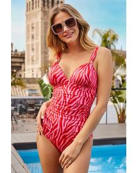 Sosandar - Zebra Print Ruched Detail Swimsuit With Polyamide - Lyst