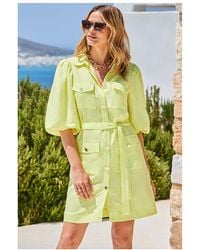 Sosandar - Lemon Linen Blend Utility Shirt Dress - Lyst